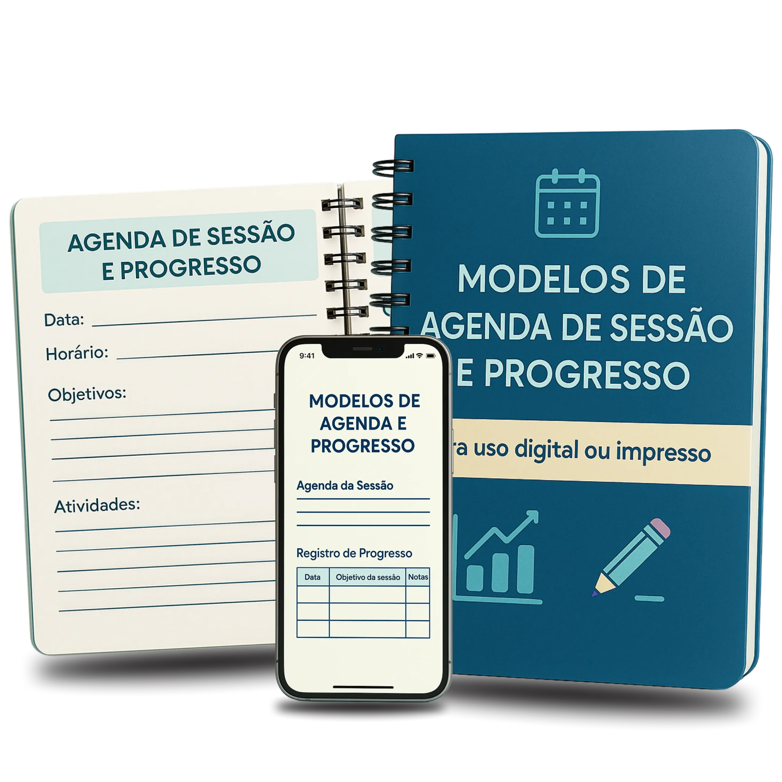 Modelos de Agenda de Sessão e Progresso (digital e impresso)