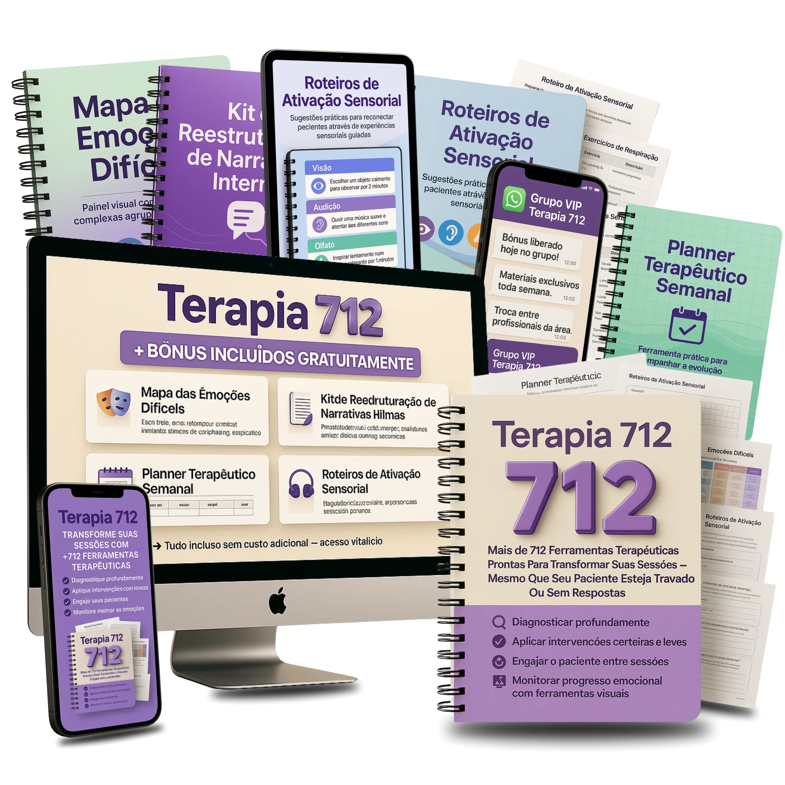 Mockup do pacote Terapia712 – Protocolos e Roteiros Terapêuticos